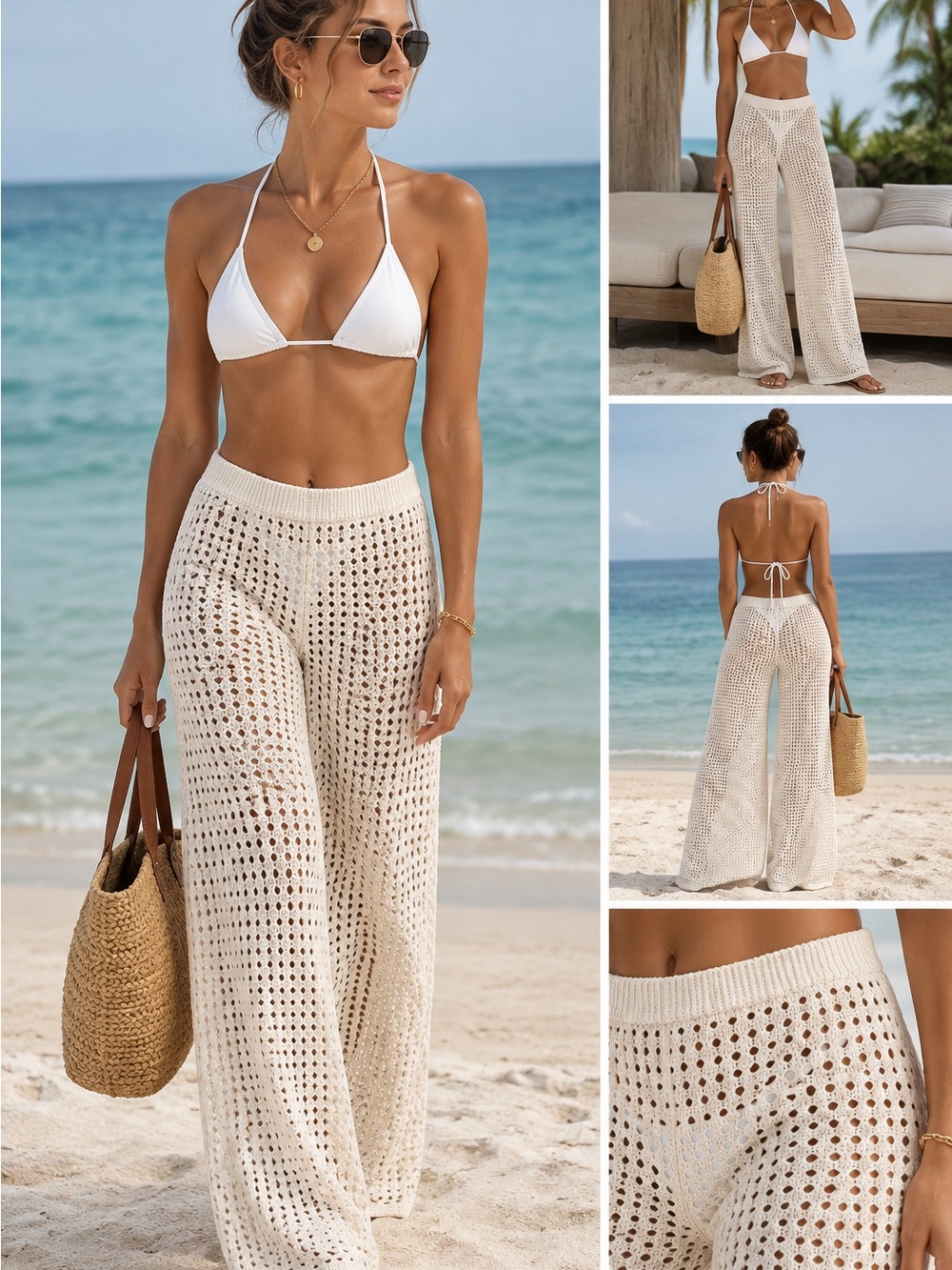 Cream Wide-Leg Swim Coverup Pants